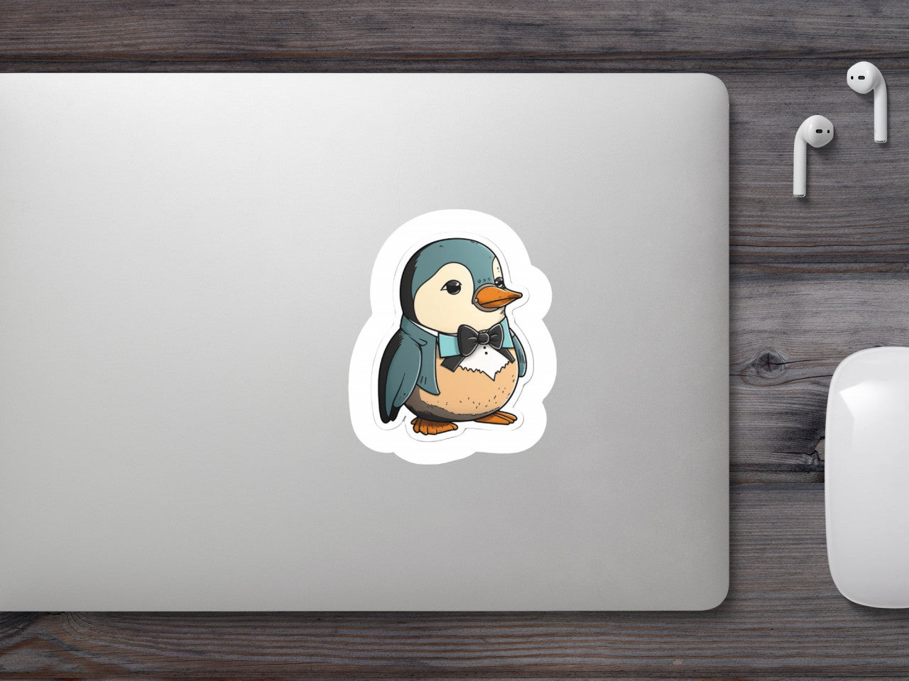 Set 5 bucati, Sticker decorativ, Pinguin cu papion, Rezistent la apa, NO10168, 6 cm, Multicolor