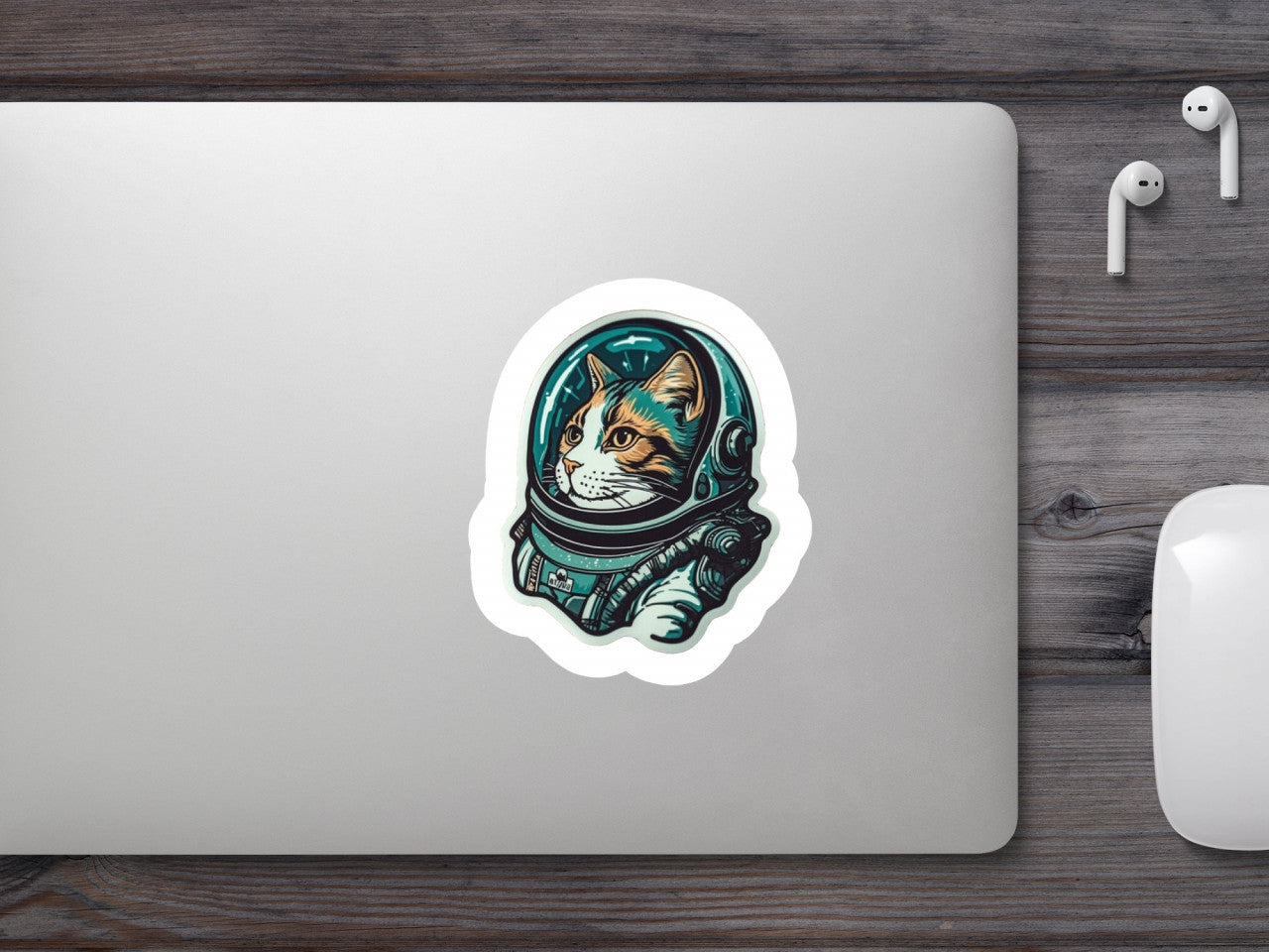 Set 5 bucati, Sticker decorativ, Pisica astronaut, Rezistent la apa, NO10176, 6 cm, Multicolor