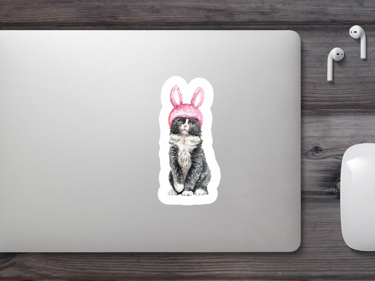 Set 5 bucati, Sticker decorativ, Pisica cu bentita, Rezistent la apa, NO10186, 6 cm, Multicolor