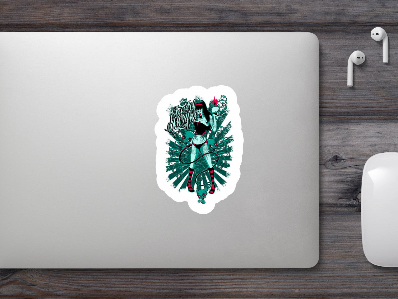 Set 5 bucati, Sticker decorativ, Pisica cu craniu dominanta, Rezistent la apa, NO10191, 6 cm, Multicolor