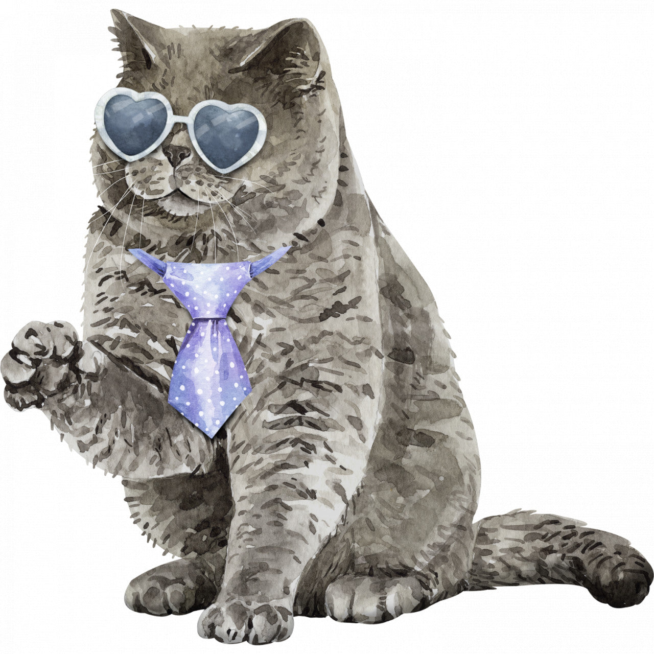 Set 5 bucati, Sticker decorativ, Pisica cu cravata, Rezistent la apa, NO10192, 6 cm, Multicolor