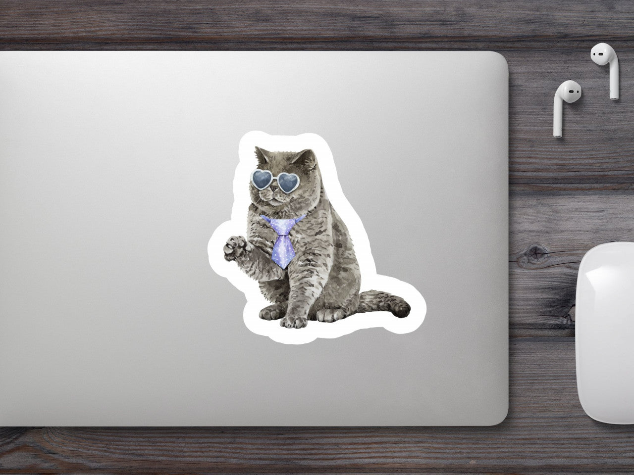 Set 5 bucati, Sticker decorativ, Pisica cu cravata, Rezistent la apa, NO10192, 6 cm, Multicolor