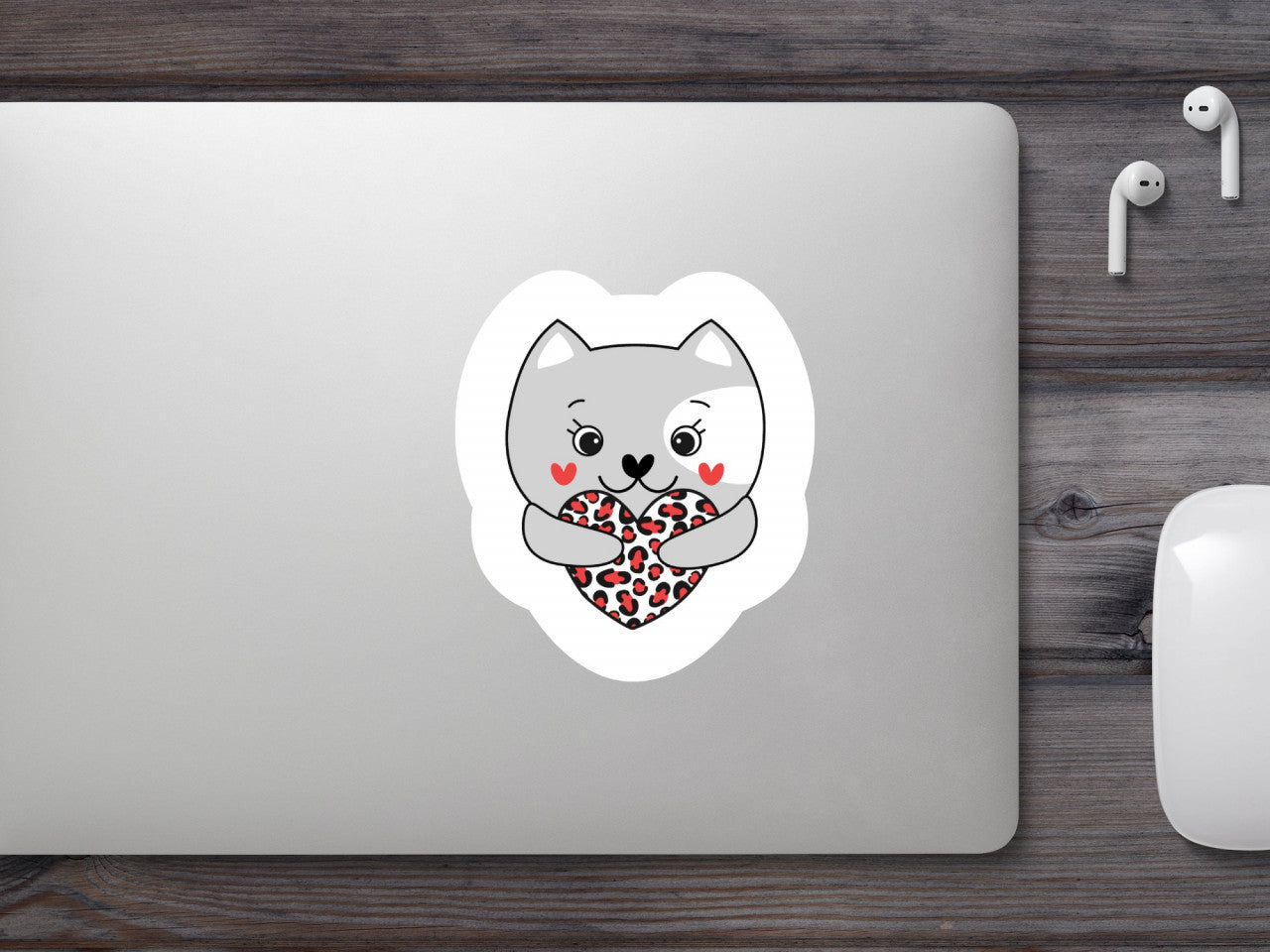 Set 5 bucati, Sticker decorativ, Pisica cu inimioare, Rezistent la apa, NO10194, 6 cm, Multicolor
