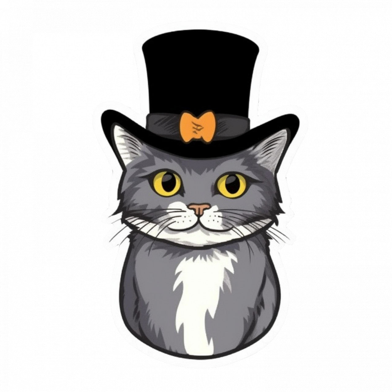 Set 5 bucati, Sticker decorativ, Pisica cu joben frumusica foc, Rezistent la apa, NO10195, 6 cm, Multicolor