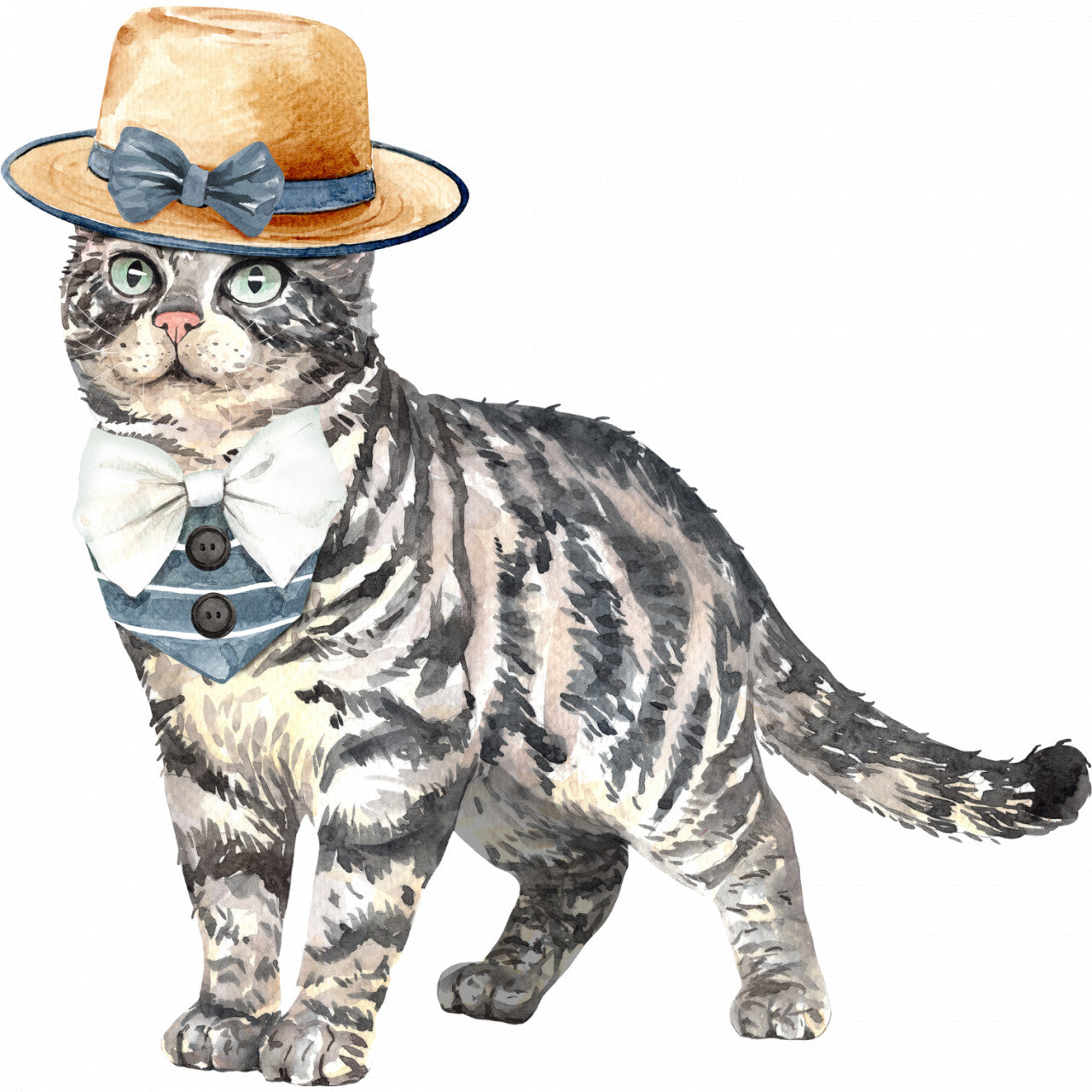 Set 5 bucati, Sticker decorativ, Pisica cu joben, Rezistent la apa, NO10196, 6 cm, Multicolor