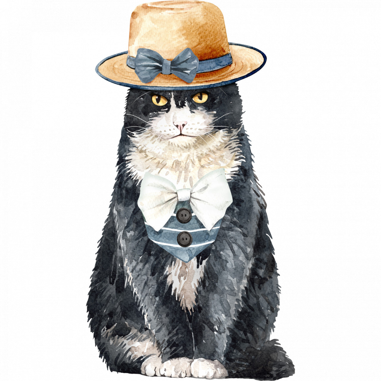 Set 5 bucati, Sticker decorativ, Pisica cu palarie Donpisica, Rezistent la apa, NO10198, 6 cm, Multicolor