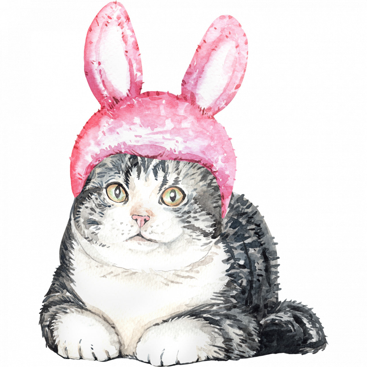 Set 5 bucati, Sticker decorativ, Pisica cu urechi de iepure sta pe jos, Rezistent la apa, NO10202, 6 cm, Multicolor