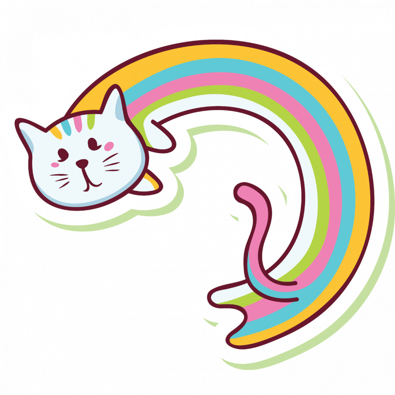 Set 5 bucati, Sticker decorativ, Pisica curcubeu, Rezistent la apa, NO10204, 6 cm, Multicolor