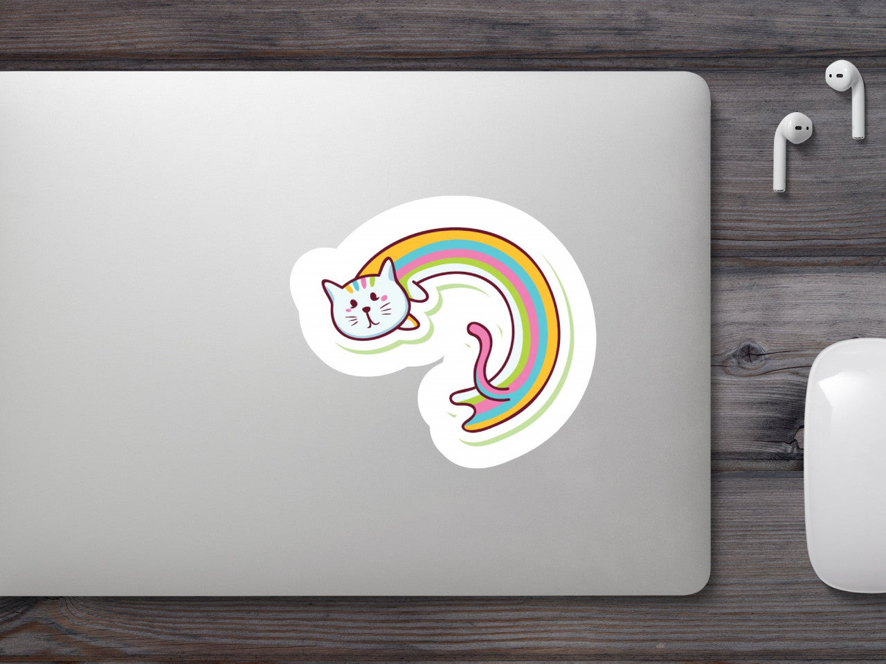 Set 5 bucati, Sticker decorativ, Pisica curcubeu, Rezistent la apa, NO10204, 6 cm, Multicolor