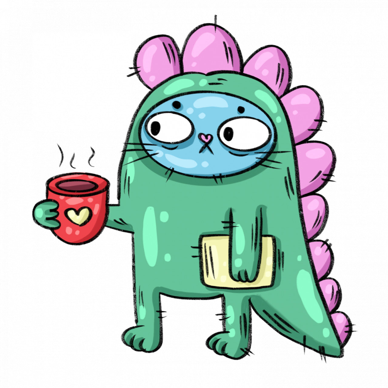 Set 5 bucati, Sticker decorativ, Pisica dinozaur, Rezistent la apa, NO10207, 6 cm, Multicolor