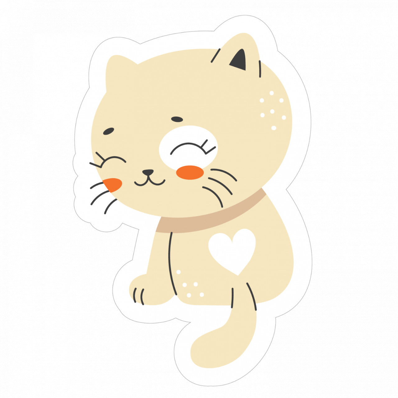 Set 5 bucati, Sticker decorativ, Pisica draguta cu inima mare, Rezistent la apa, NO10211, 6 cm, Multicolor