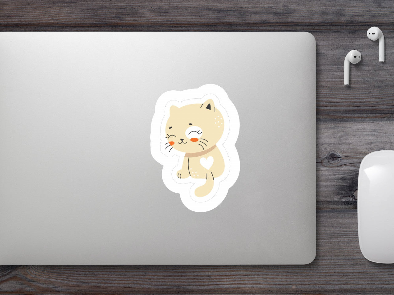 Set 5 bucati, Sticker decorativ, Pisica draguta cu inima mare, Rezistent la apa, NO10211, 6 cm, Multicolor