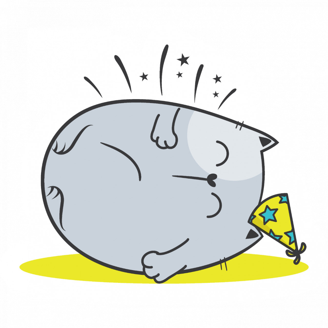 Set 5 bucati, Sticker decorativ, Pisica epuizata dupa petrecere, Rezistent la apa, NO10215, 6 cm, Multicolor