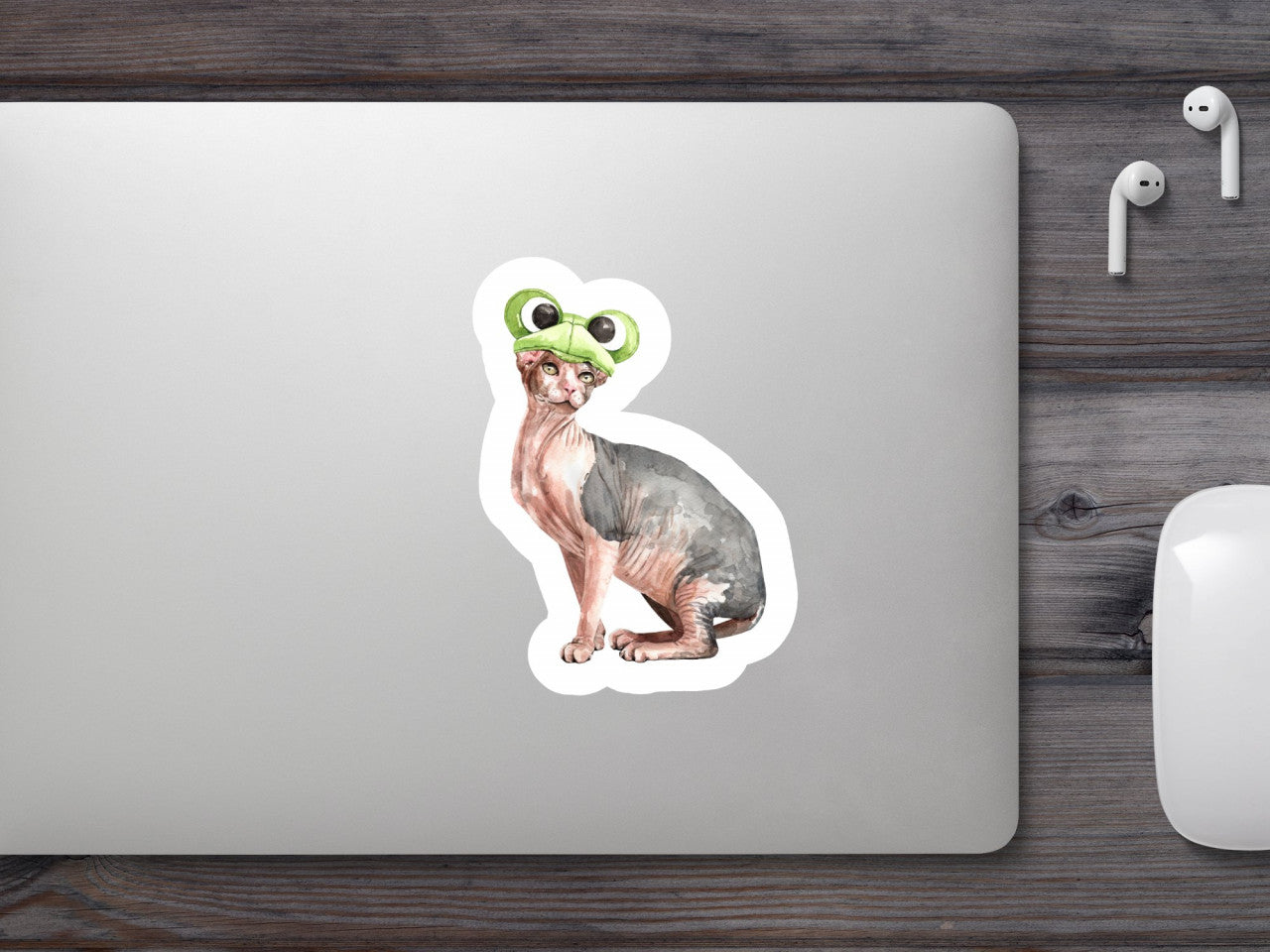 Set 5 bucati, Sticker decorativ, Pisica fara par cu caciula, Rezistent la apa, NO10216, 6 cm, Multicolor