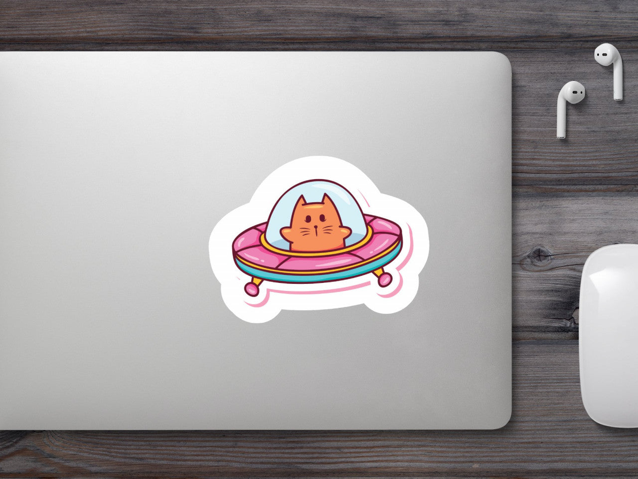 Set 5 bucati, Sticker decorativ, Pisica in nava spatiala, Rezistent la apa, NO10228, 6 cm, Multicolor