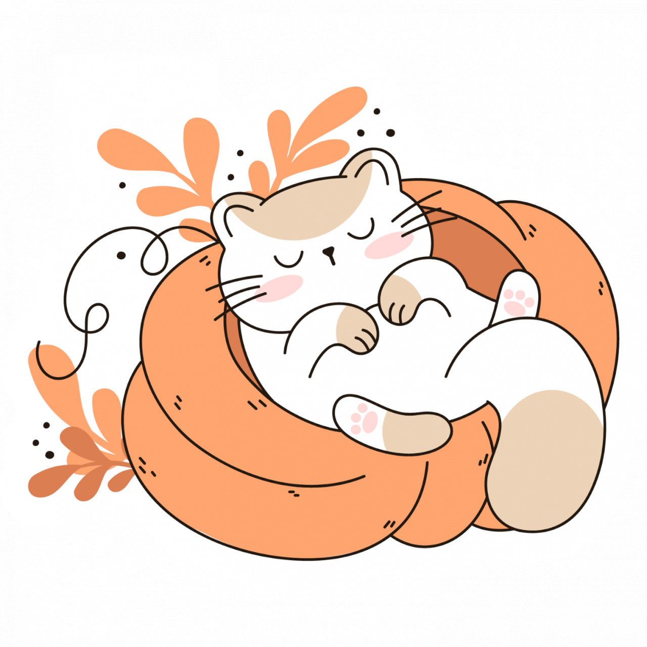 Set 5 bucati, Sticker decorativ, Pisica intr-un dovleac Kawaii, Rezistent la apa, NO10232, 6 cm, Multicolor