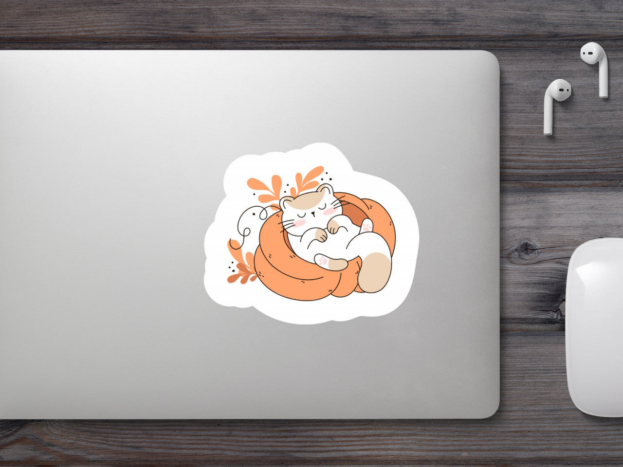 Set 5 bucati, Sticker decorativ, Pisica intr-un dovleac Kawaii, Rezistent la apa, NO10232, 6 cm, Multicolor