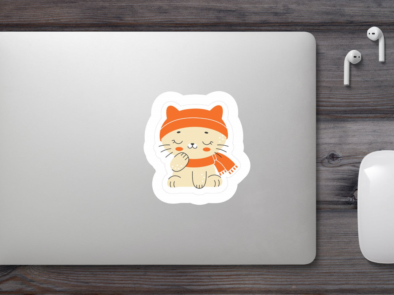 Set 5 bucati, Sticker decorativ, Pisica invelita cu fular, Rezistent la apa, NO10234, 6 cm, Multicolor