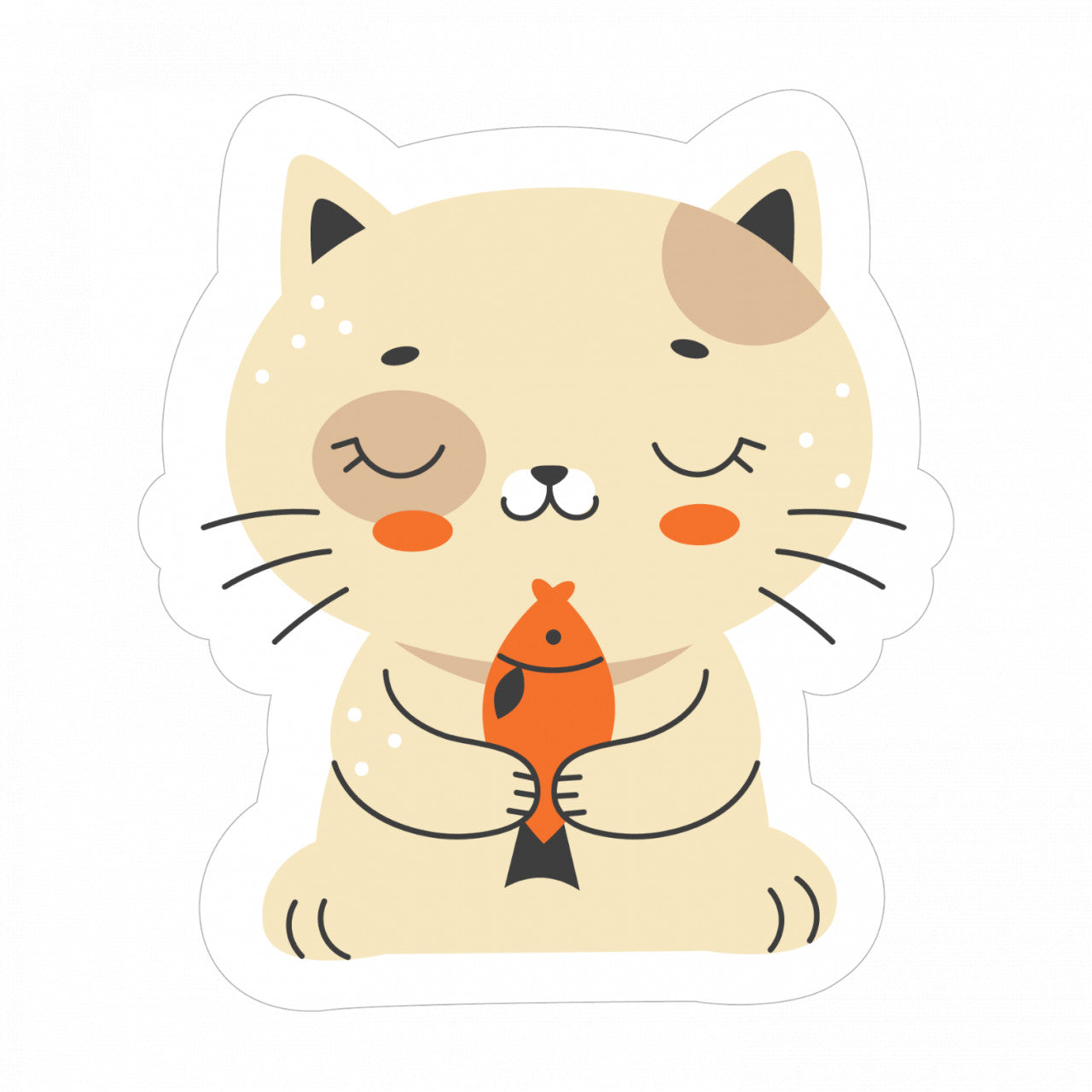 Set 5 bucati, Sticker decorativ, Pisica mirosind un peste, Rezistent la apa, NO10242, 6 cm, Multicolor