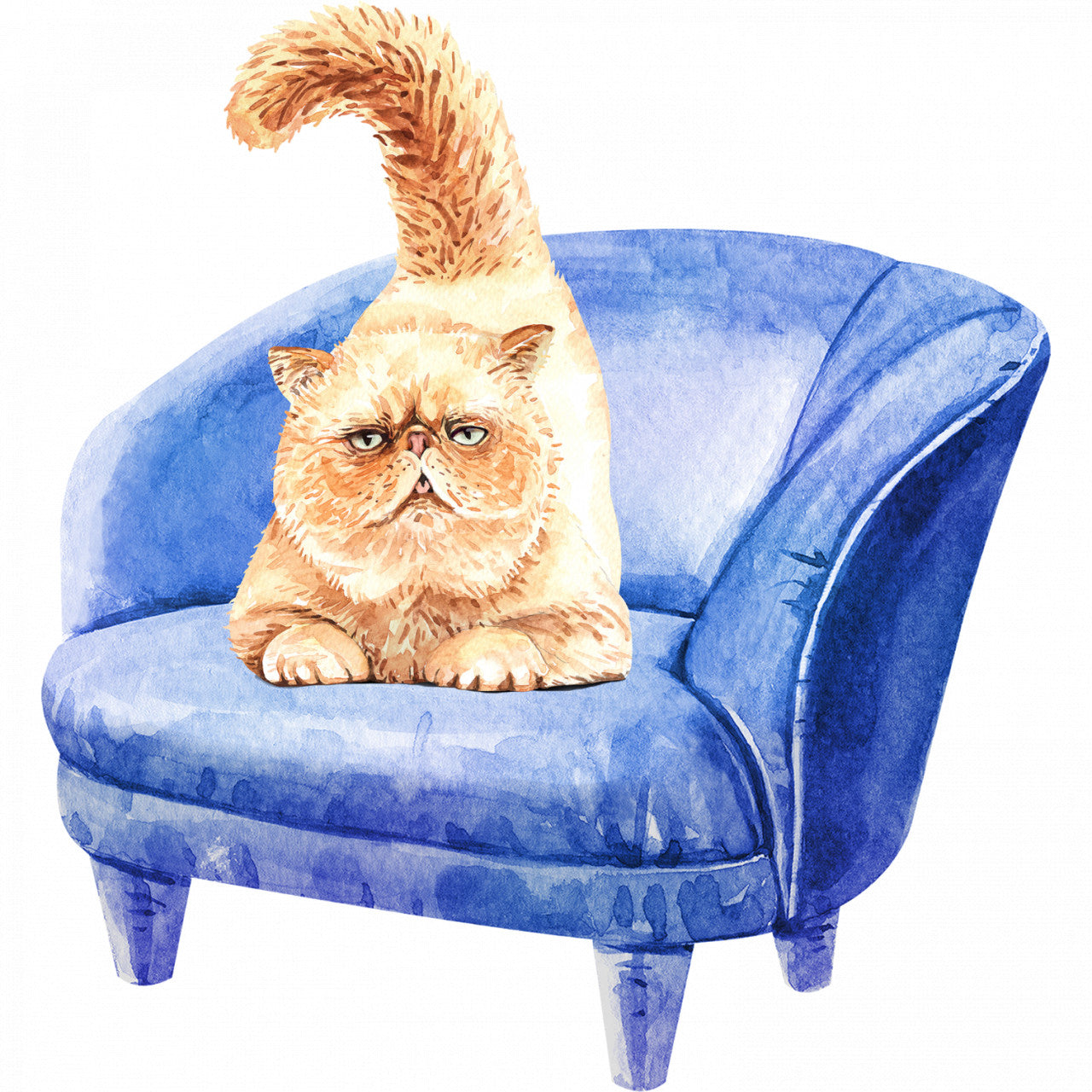 Set 5 bucati, Sticker decorativ, Pisica pe fotoliu cu coada in sus, Rezistent la apa, NO10245, 6 cm, Multicolor