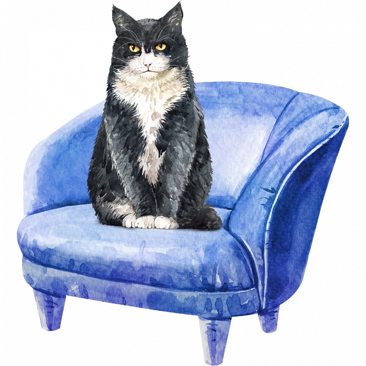 Set 5 bucati, Sticker decorativ, Pisica pe fotoliu, Rezistent la apa, NO10246, 6 cm, Multicolor