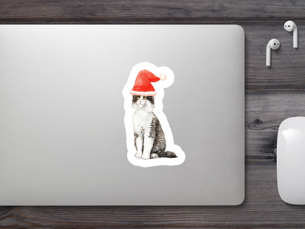 Set 5 bucati, Sticker decorativ, Pisica pregatita de craciun sta pe jos, Rezistent la apa, NO10248, 6 cm, Multicolor