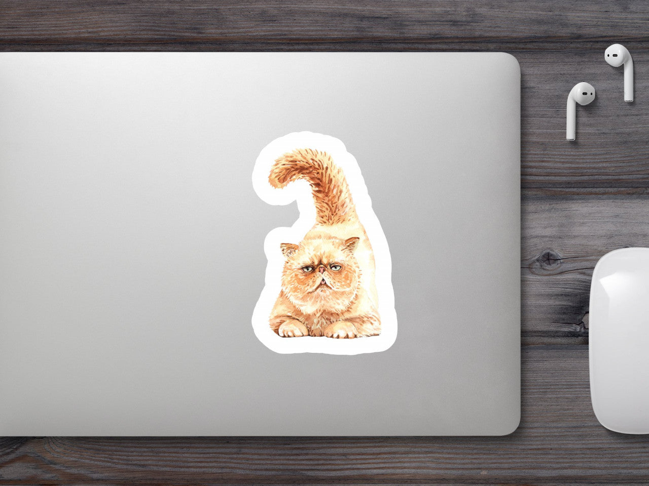 Set 5 bucati, Sticker decorativ, Pisica stufoasa cu coada in sus, Rezistent la apa, NO10255, 6 cm, Multicolor