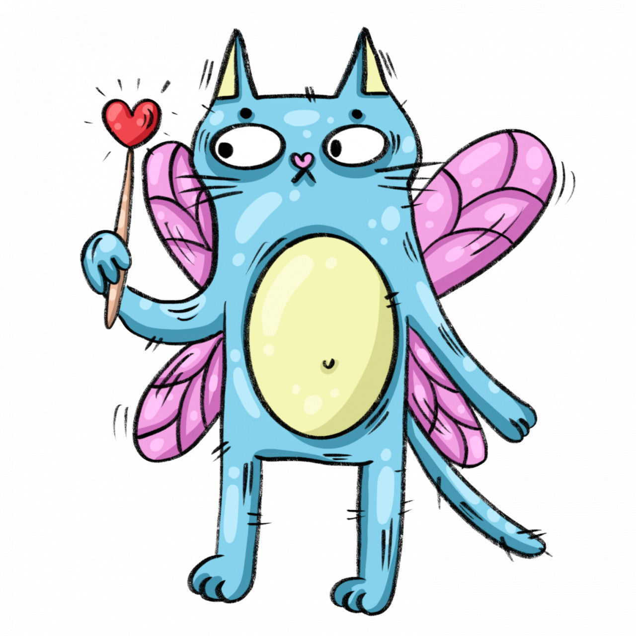 Set 5 bucati, Sticker decorativ, Pisica zana cu bagheta, Rezistent la apa, NO10262, 6 cm, Multicolor