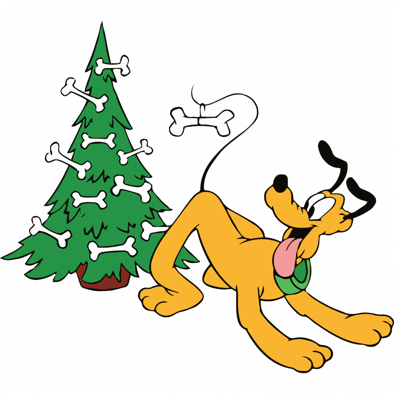 Set 5 bucati, Sticker decorativ, Pluto si pomul de craciun cu oase in el, Rezistent la apa, NO7536, 6 cm, Multicolor