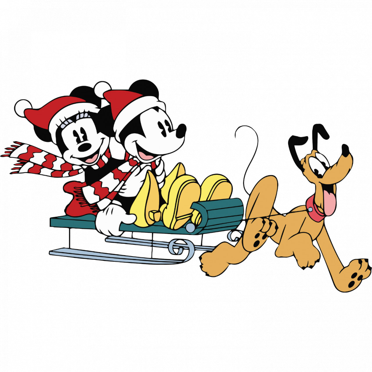 Set 5 bucati, Sticker decorativ, Pluto trage sania de craciun, Rezistent la apa, NO7538, 6 cm, Multicolor