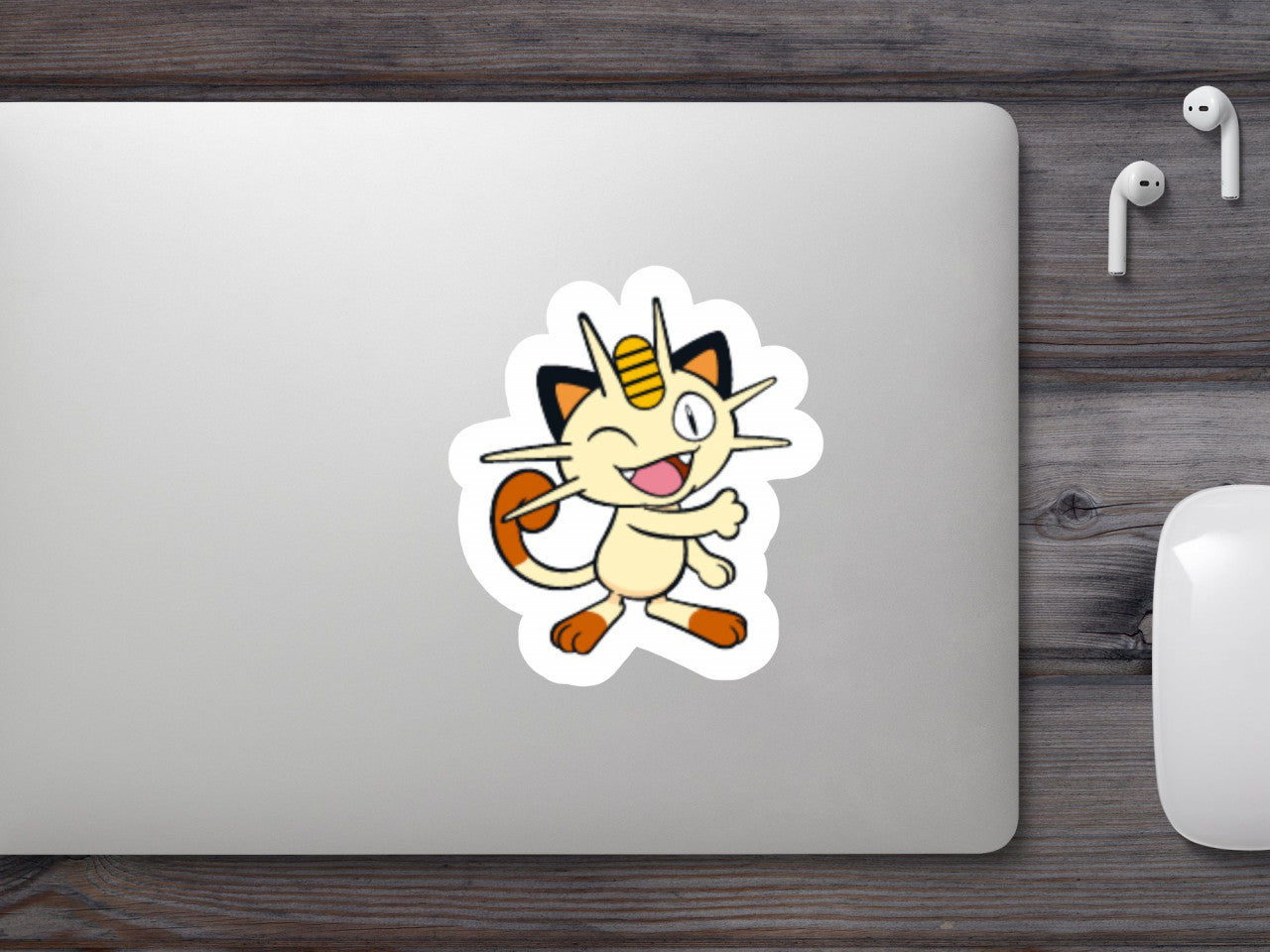 Set 5 bucati, Sticker decorativ, Pokemon Meowth care face din ochi, Rezistent la apa, NO7626, 6 cm, Multicolor