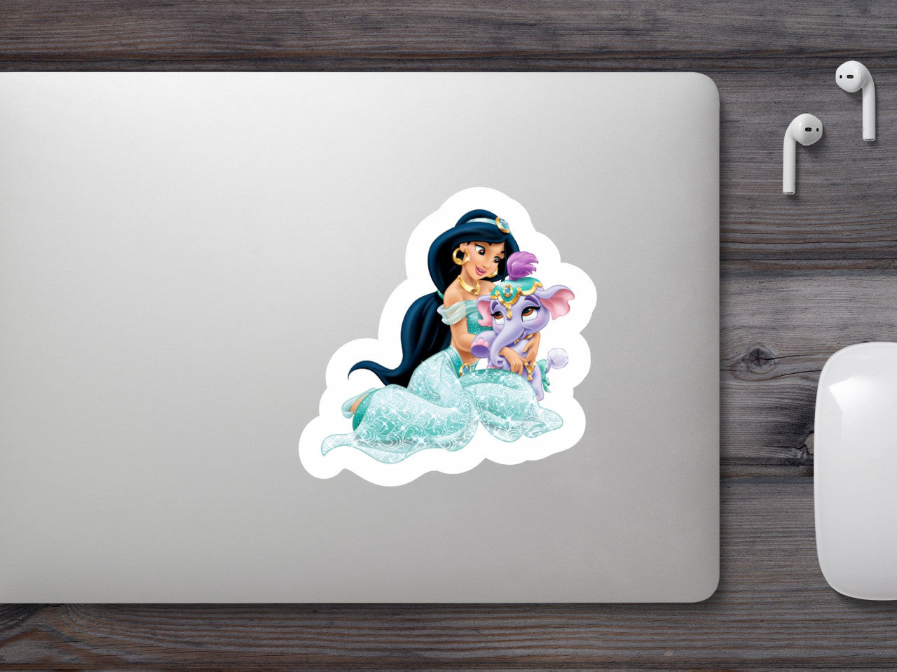 Set 5 bucati, Sticker decorativ, Printesa Jasmine cu elefantul ei, Rezistent la apa, NO7715, 6 cm, Multicolor