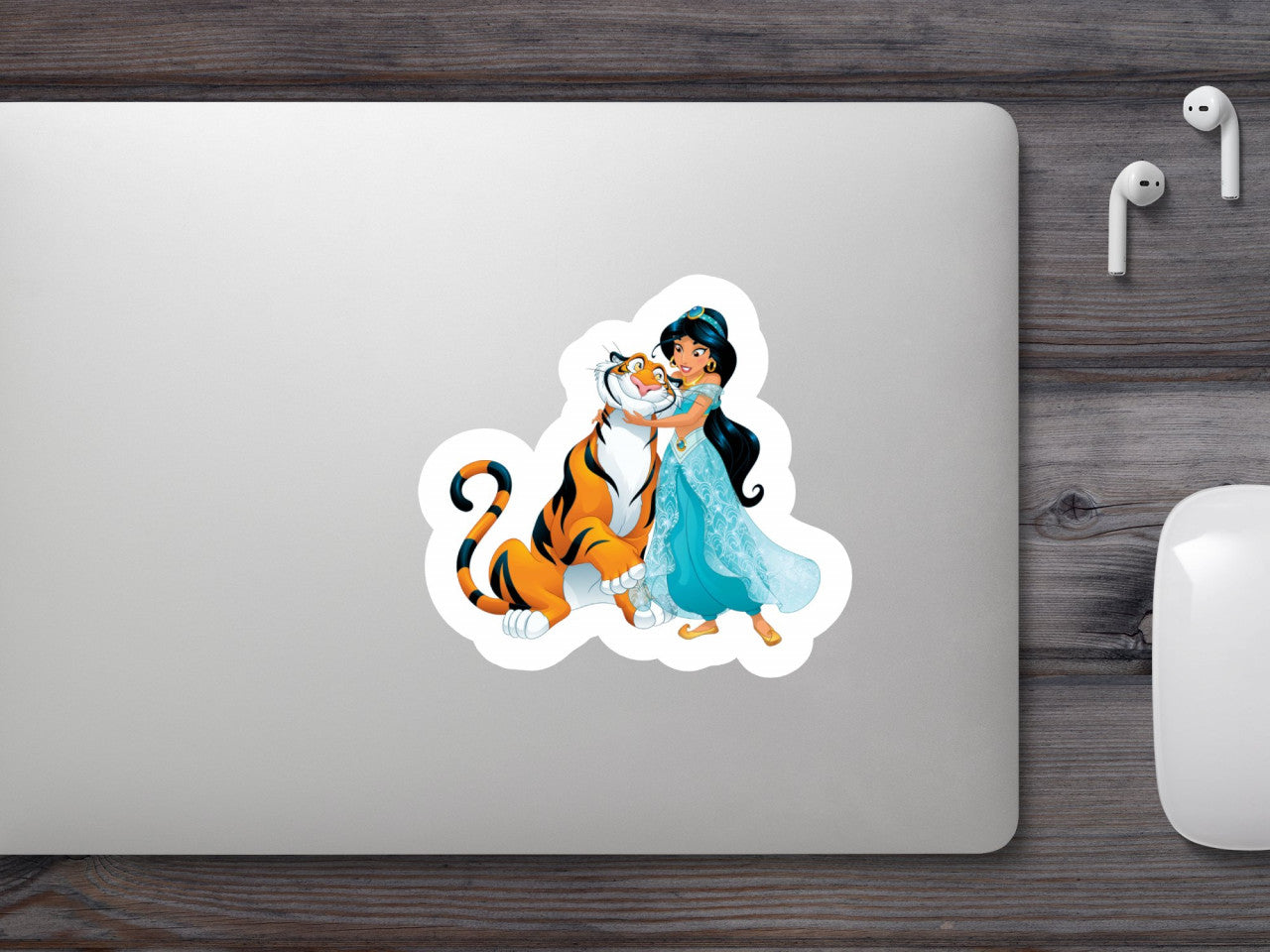 Set 5 bucati, Sticker decorativ, Printesa Jasmine si tigrul ei, Rezistent la apa, NO7719, 6 cm, Multicolor