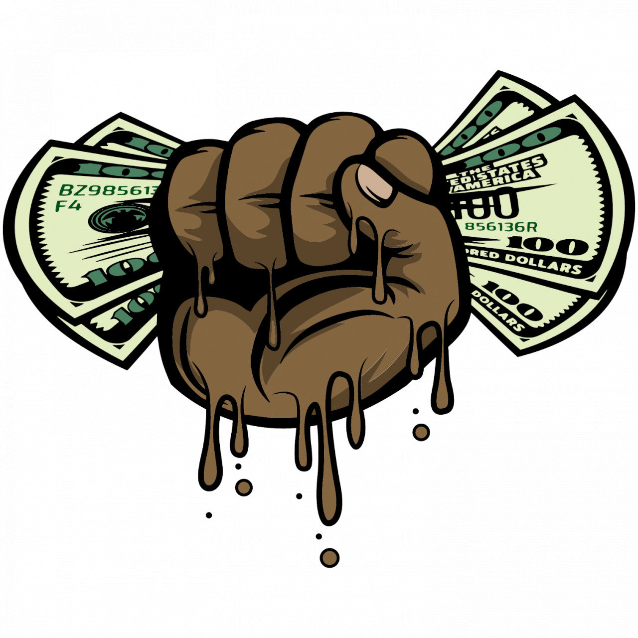 Set 5 bucati, Sticker decorativ, Pumnul cu bani 100 Dolari, Rezistent la apa, NO7745, 6 cm, Multicolor