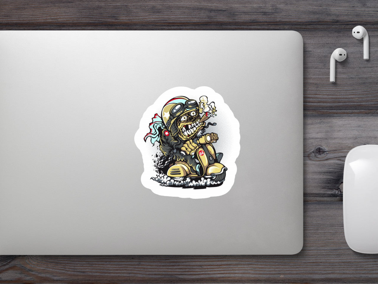 Set 5 bucati, Sticker decorativ, Riderul pe Vespa, Rezistent la apa, NO7851, 6 cm, Multicolor