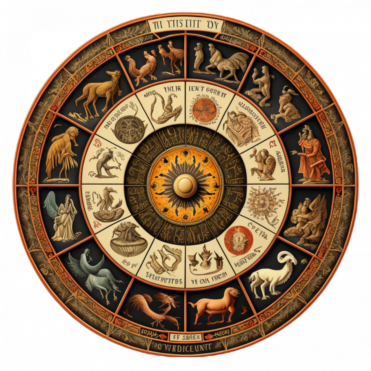 Set 5 bucati, Sticker decorativ, Roata zodiac, Rezistent la apa, NO7854, 6 cm, Multicolor