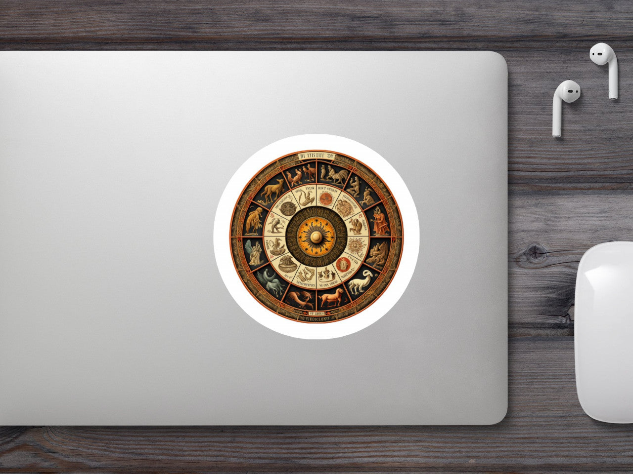 Set 5 bucati, Sticker decorativ, Roata zodiac, Rezistent la apa, NO7854, 6 cm, Multicolor