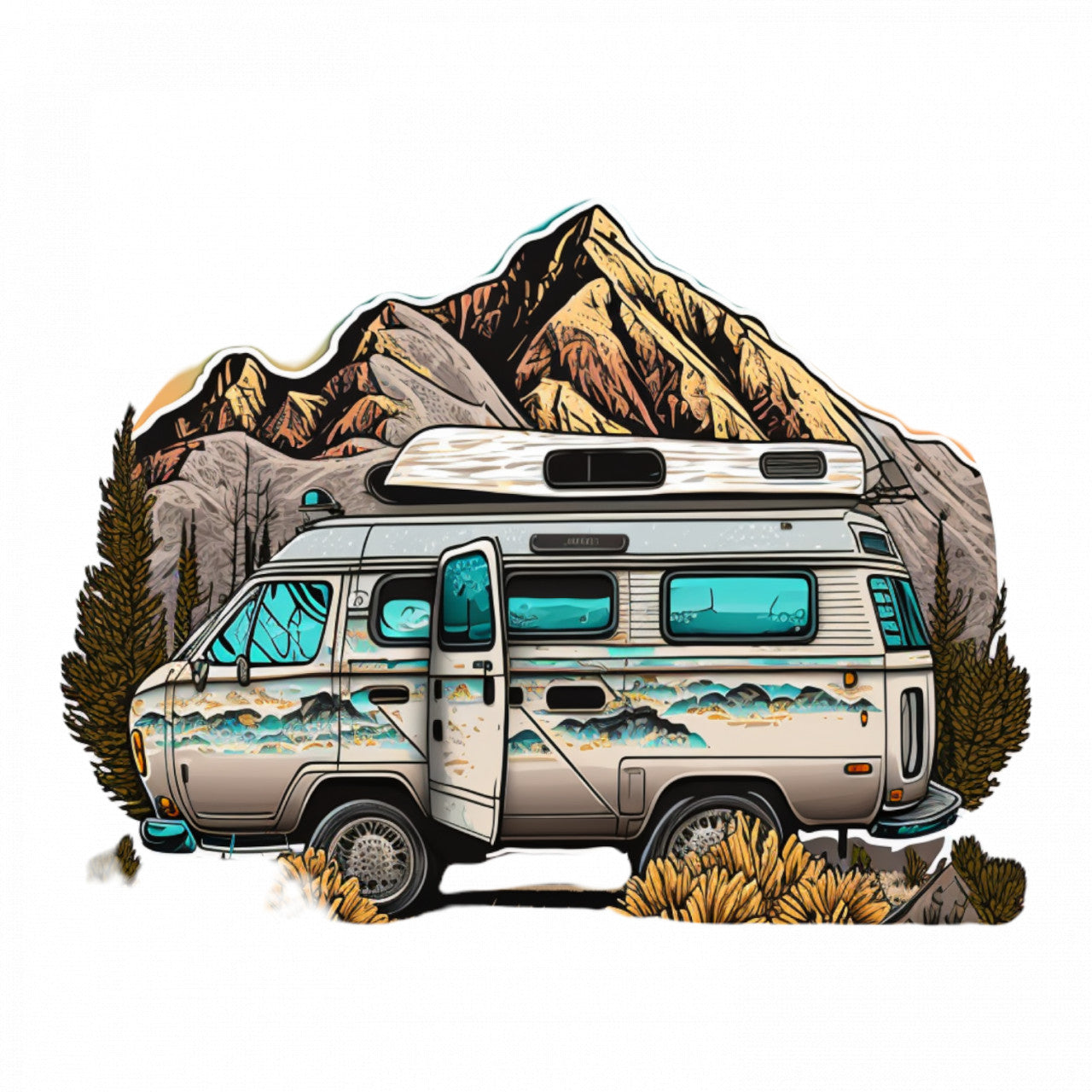 Set 5 bucati, Sticker decorativ, Rulota la munte, Rezistent la apa, NO7869, 6 cm, Multicolor