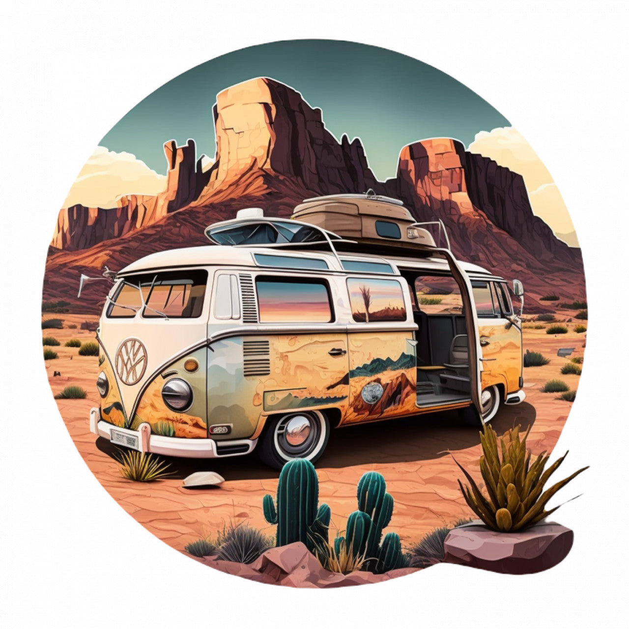 Set 5 bucati, Sticker decorativ, Rulota parcata in stepa, Rezistent la apa, NO7870, 6 cm, Multicolor