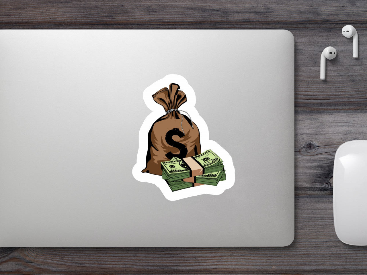 Set 5 bucati, Sticker decorativ, Sacul cu bani, Rezistent la apa, NO7876, 6 cm, Multicolor