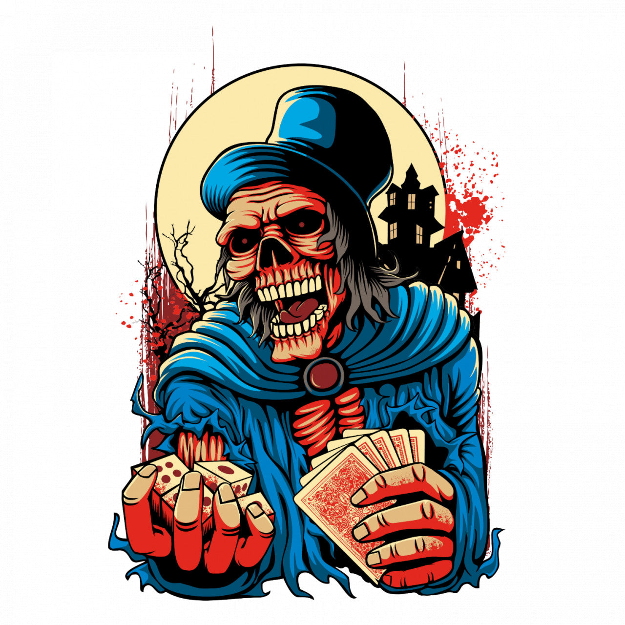 Set 5 bucati, Sticker decorativ, Schelete tine carti de joc in mana, Rezistent la apa, NO9341, 6 cm, Multicolor