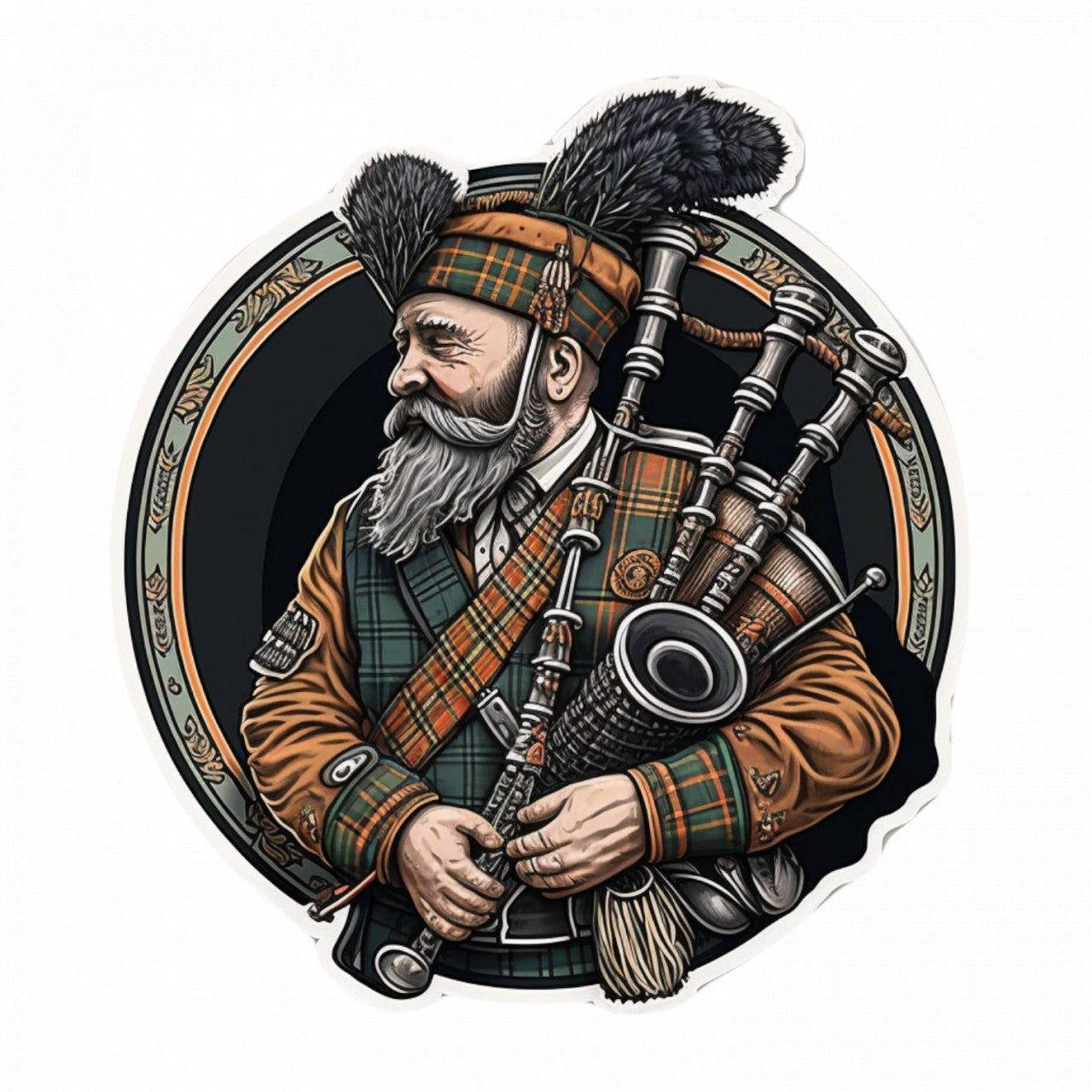 Set 5 bucati, Sticker decorativ, Scotian cu cimpoi, Rezistent la apa, NO8970, 6 cm, Multicolor