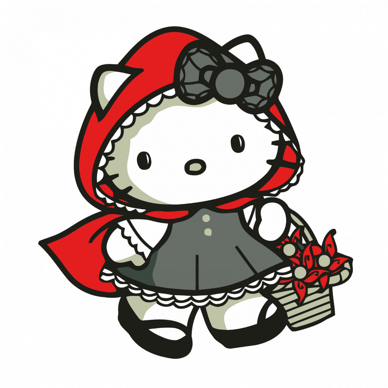 Set 5 bucati, Sticker decorativ, Scufita Rosie Hello Kitty Supererou, Rezistent la apa, NO8396, 6 cm, Multicolor