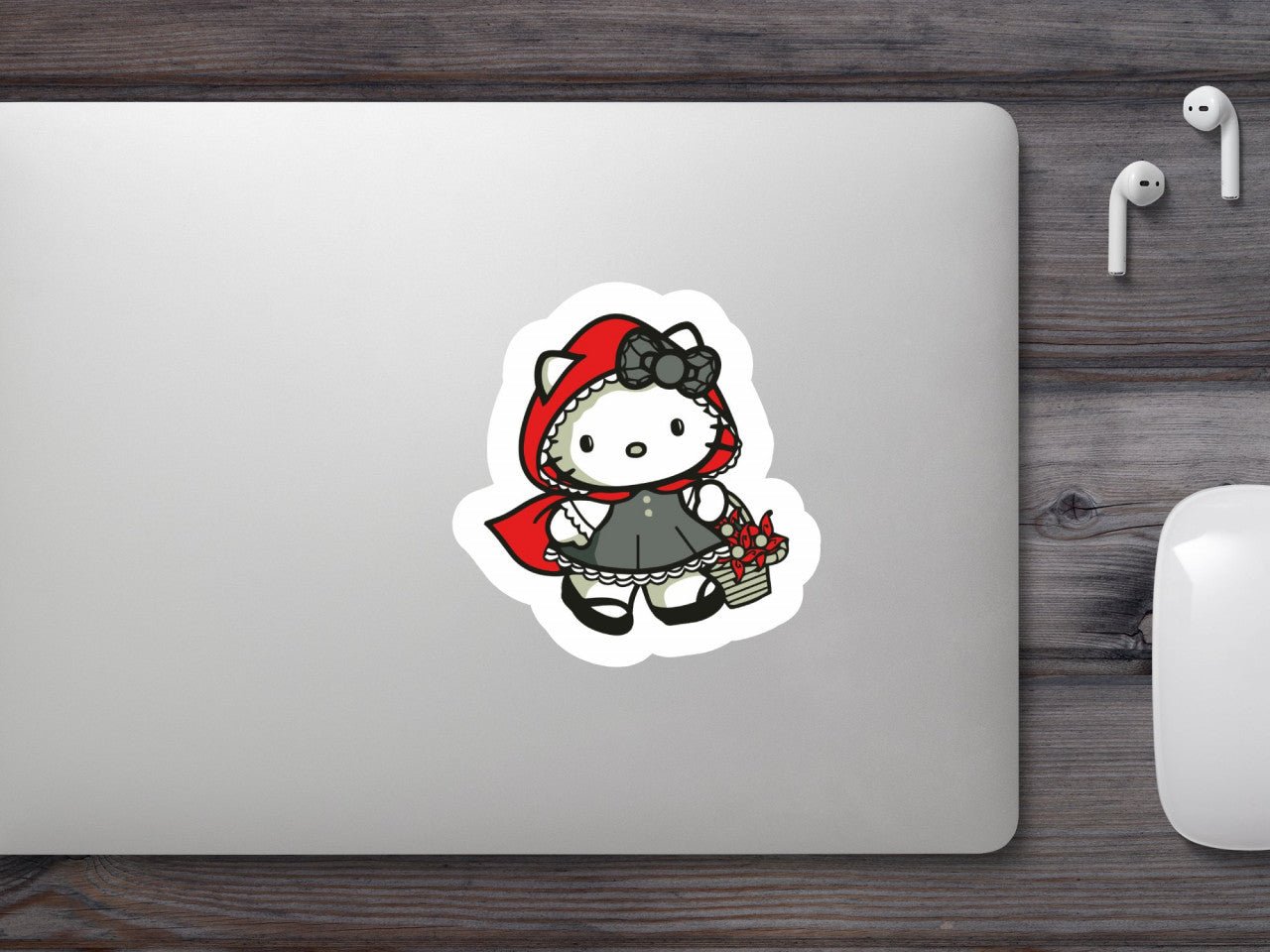 Set 5 bucati, Sticker decorativ, Scufita Rosie Hello Kitty Supererou, Rezistent la apa, NO8396, 6 cm, Multicolor