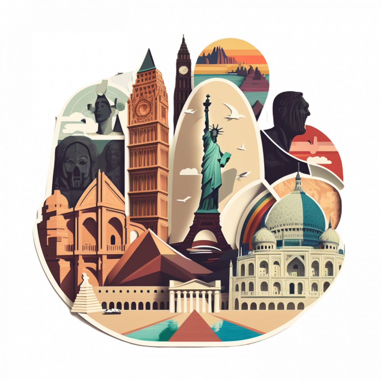 Set 5 bucati, Sticker decorativ, Simboluri din capitalele lumii, Rezistent la apa, NO8379, 6 cm, Multicolor