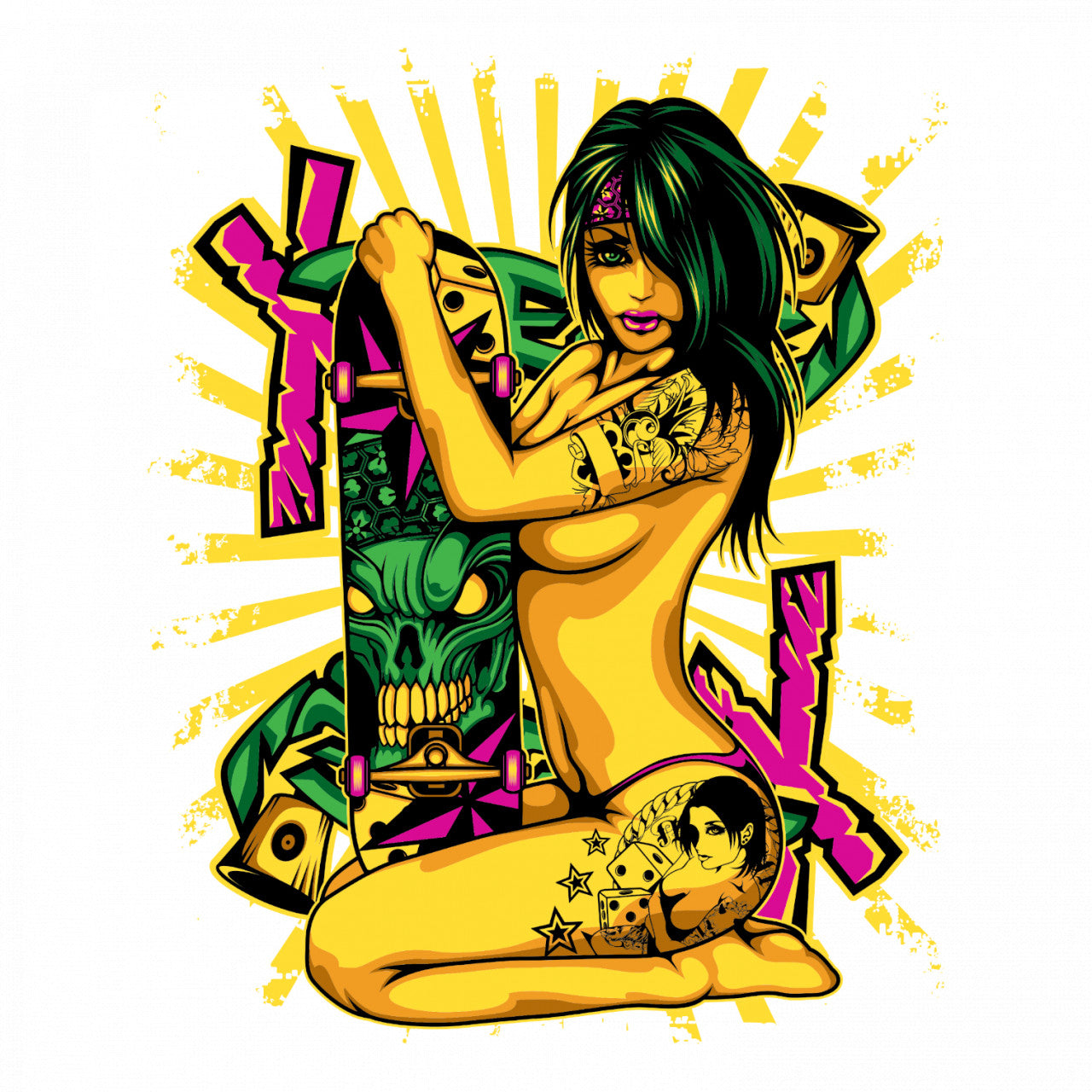 Set 5 bucati, Sticker decorativ, Skateboard si vise, Rezistent la apa, NO8409, 6 cm, Multicolor