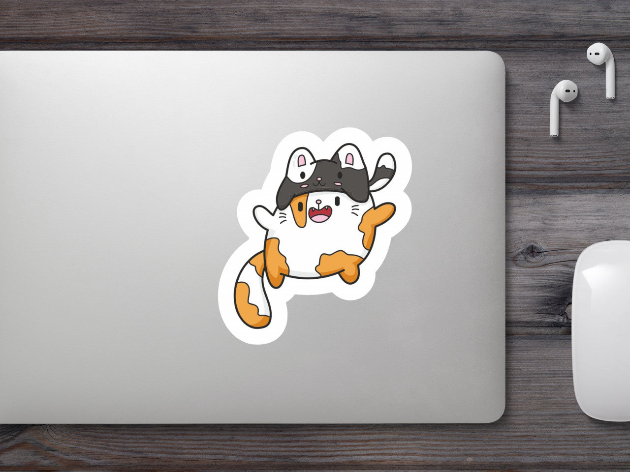 Set 5 bucati, Sticker decorativ, Small si Alita pisici la cutite, Rezistent la apa, NO9915, 6 cm, Multicolor