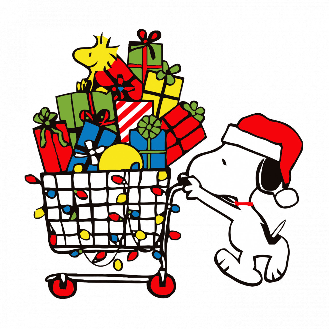 Set 5 bucati, Sticker decorativ, Snoopy Cadouri de Craciun, Rezistent la apa, NO8468, 6 cm, Multicolor