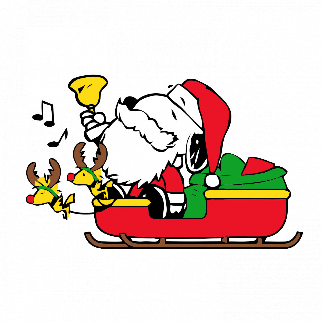 Set 5 bucati, Sticker decorativ, Snoopy Mos Craciun in sanie, Rezistent la apa, NO8601, 6 cm, Multicolor