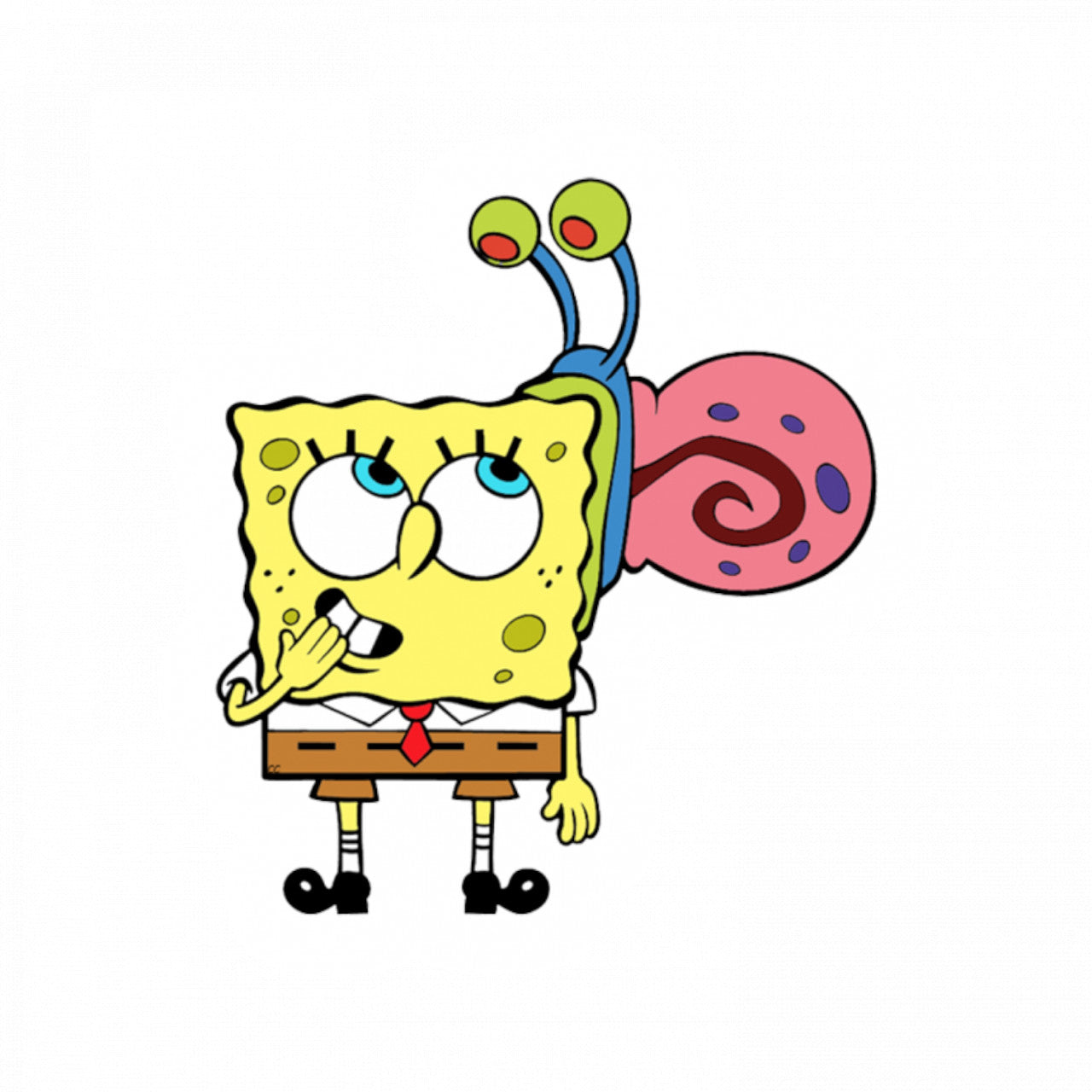 Set 5 bucati, Sticker decorativ, SpongeBob in spate cu melcul Gary Meme, Rezistent la apa, NO8465, 6 cm, Multicolor